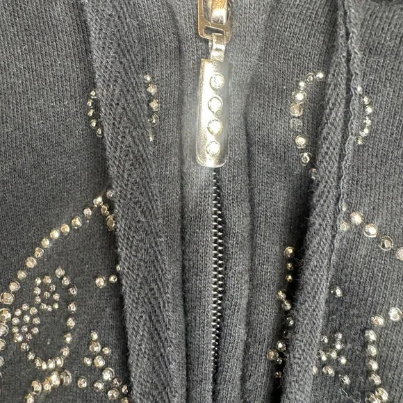 Onque Casuals Black Rhinestone Embellished Zip Up Hoodie Sweatshirt XL - Picture 3 of 9